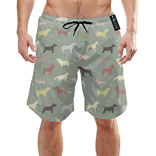 Alysai Diferentes Razas de Perros, Dachshund Bull Terrier Staffordshire Terrier Bañador para Hombre Summer Cool Shorts de Secado rápido Traje de baño con Bolsillos Laterales Forro de Malla XXL