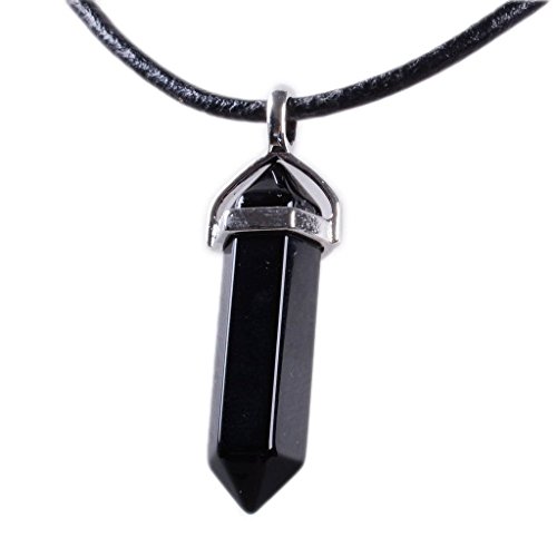 Amandastone  colgante de chakra reiki con punta hexagonal de piedras preciosas, collar de cuero genuino 18