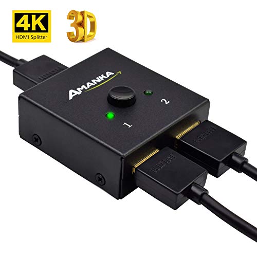 AMANKA Conmutador HDMI 4K Divisor HDMI Bidireccional 2 Entradas a 1 Salida o Switch 1 in a 2 out, Soporta 3D 1080P para HDTV/Reproductor de BLU-Ray/DVD / PS4 / Xbox y más