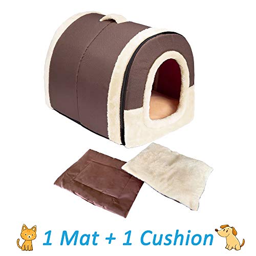 ANPI 2 en 1 Casa y Sofá para Mascotas, Lavable a Máquina Casa Nido Cueva Cama de Perro Gato Puppy Conejo Mascota Antideslizante Plegable Suave Calentar con Cojín Extraíble, 3 Tamaños