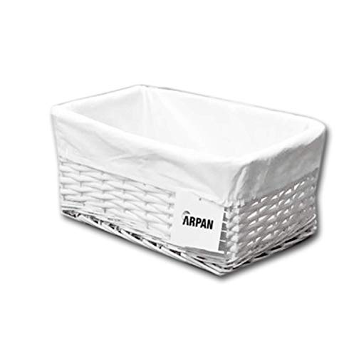 ARPAN - Cesta de Almacenamiento, de Mimbre, Cesta de Regalo, con Forro de Tela Blanca, tamaño Mediano, Color Blanco