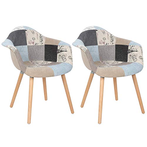 ArtDesign FR Conjunto de 2 Multicolor Patchwork Sillón Tela de Lino Ocio Sala de Estar Sillas de Esquina Sillas de Recepción con Respaldo Cojín Suave (Gris)