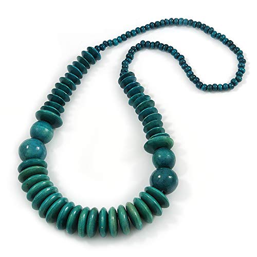 Avalaya - Collar de cuentas de madera de color verde azulado, 66 cm de largo