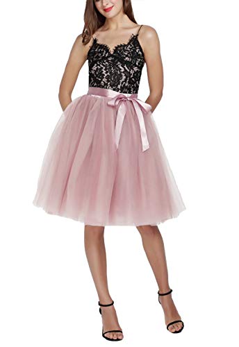 Aysimple Falda de tutú de Las Mujeres Midi Tulle Faldas 6 Capas de Falda de Falda de Underskirt con el cinturón elástico para el Banquete de Boda Malva