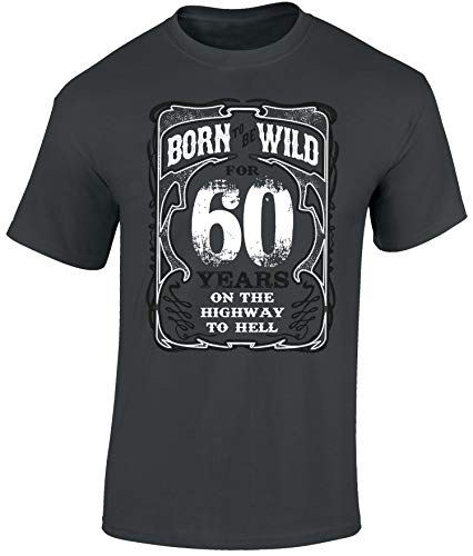 Baddery Camiseta: Born To Be Wild 60 Años - T-Shirt Regalo de Cumpleaños para Hombre-s y Mujer-es Año 1959 Sexagésimo - Motero-s Biker Bike Moto USA Chopper Motociclismo Highway Birthday (XXL)