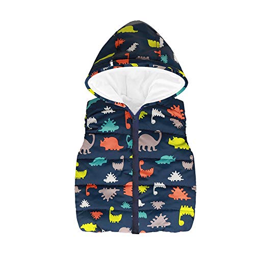 beautyjourney Chaleco de Dibujos Animados Dinosaurio con Capucha, Bebés niños niñas Chaqueta sin Mangas Abrigo cálido Ropa de niños Tops