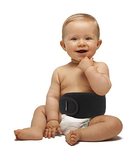 BeFit24® España - Made in EU - Práctico cinturón de color para hernia umbilical para bebés para niño y niña - con almohadilla de silicona para un soporte delicado - [ Negro ]