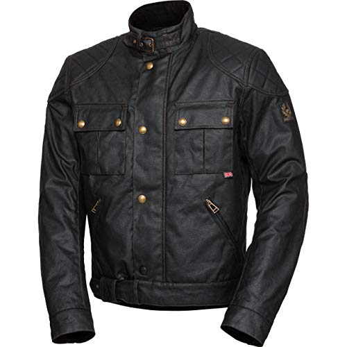 Belstaff Chaqueta de motorista con protectores Chaqueta de moto Brooklands 2.0 Chaqueta textil para hombre, Chopper/Cruiser, para todo el año, algodón Negro
 XXL