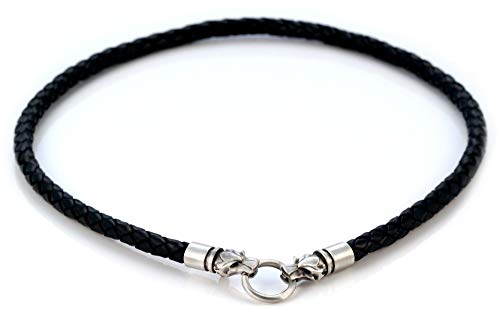 Bico Collar de Cuero Trenzado Negro de 6mm con Hecho a Mano y Final (CL15 Negro 45cm) Surf Tribal Joyeria