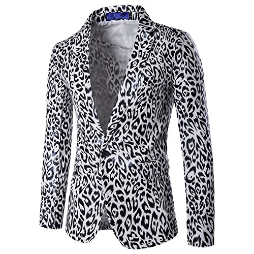 Blazer Estampado Leopardo Chaqueta de Traje para Hombre Blanco L