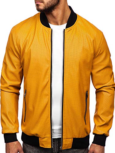 BOLF Hombre Chaqueta de Cuero Estilo Urbano Nature 6125 Camel L [4D4]