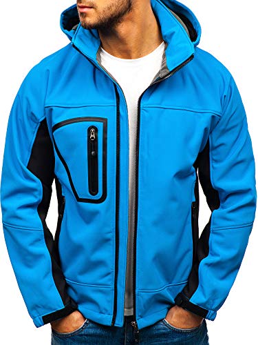 BOLF Hombre Chaqueta de Entretiempo Softshell con Capucha Cierre de Cremallera Freestep T019 Azul(Claro) M [4D4]