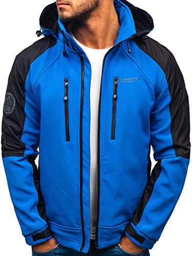 BOLF Hombre Softshell Chaqueta con Capucha Funciones Chaqueta Impermeable Cortaviento Transpirable Freestep P06 Azul M [4D4]