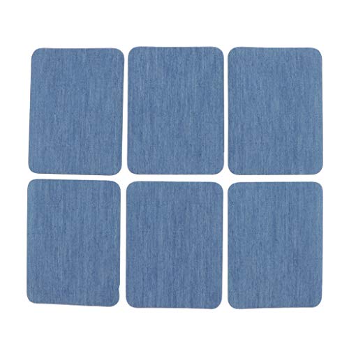 Bonarty 6 Unids/Set Hierro en Parches de Mezclilla para Ropa Jeans Chaqueta Algodón Kit de Reparación de Jeans Adornos de Decoración Artesanal - Azul Claro