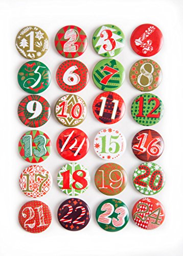 Boutons à 24 pour calendrier de l'avent rouge/vert-adventskalenderzahlen bricoler soi-même, 1 à 24, autocollants patch macaron brodeur en aluminium avec une aiguille à l'arrière