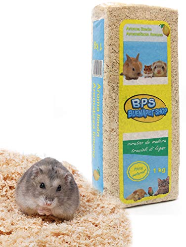 BPS Virutas de Madera Lecho Higienico para Mascotas Serrín para Gato Animales Pequeños Hámster Conejo Loro Ardilla Erizo Diferent Pack (1 Kg, Aromo Limón) BPS-4051