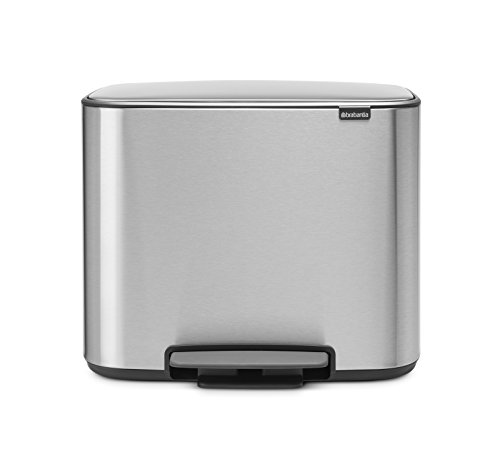 Brabantia Bo Pedal - Cubo de basura, Acero Inoxidable,  2 cubos interiores , Plateado, 11 + 23 litros