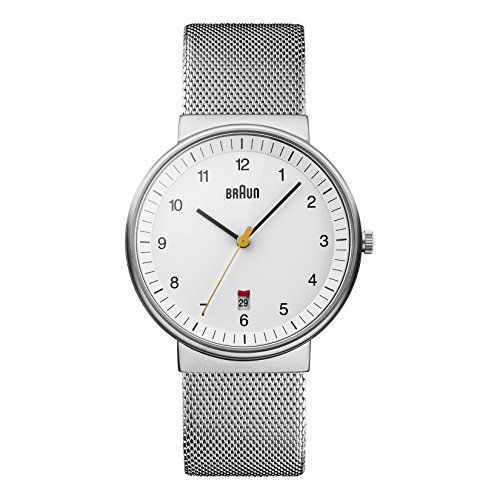 Braun BN0032WHSLMHG - Reloj análogico de cuarzo con correa de acero inoxidable para hombre, color plateado/blanco