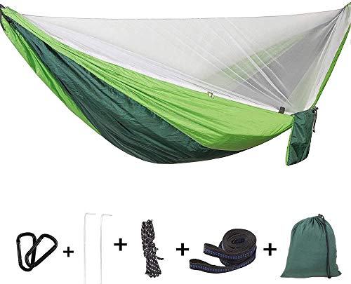 Bwiv Hamaca Ultraligera para Viaje y Camping Hamacas Colgantes Mosquiteras de Nylon Portátil Paracaídas Secado Rápido para Excursión Jardín de Carga 300 KG 290×140cm Empalme Verde