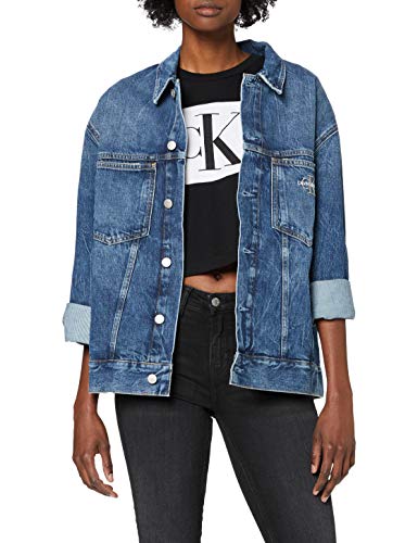 Calvin Klein Jeans Iconic Oversized Trucker Chaqueta, Ca050 Azul Medio, L para Mujer