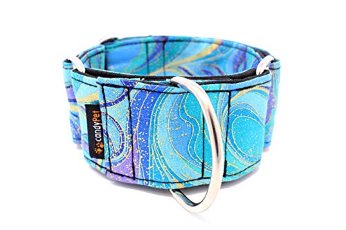 candyPet Collar Martingale para Perros - Modelo Ondas Azules (S: Ancho 4 cm (30-40cm diámetro))