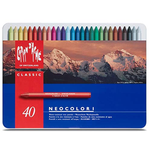 Caran D'ache Neocolor I - Juego de ceras de color (40 unidades, caja metálica)