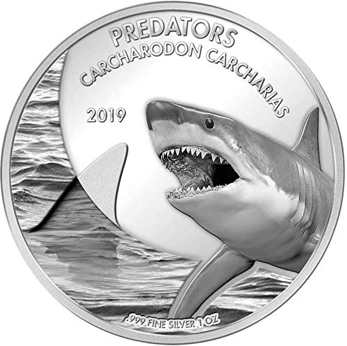 Carcharodon CARCHARIAS Tiburón Predators 1 Oz Moneda Plata 20 Francos Congo 2019