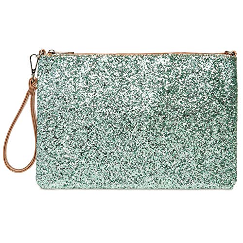 Caspar TA341 Bolso de Mano Fiesta XL para Mujer Clutch Brillante con Lentejuelas, Talla:Talla Única, Color:verde menta/oro rosa