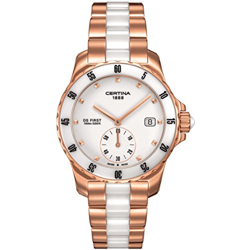 Certina - Reloj Analógico de Cuarzo para Mujer, Correa de Acero Inoxidable Chapado Color Dorado