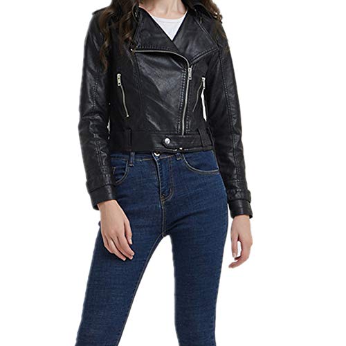 Chaqueta de Cuero de la Motocicleta Mujeres Primavera Otoño Slim Fit Abrigo de Cuero de imitación Prendas de Abrigo Ropa de Talla Grande XXL XXXL