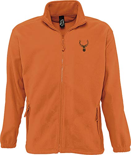 Chaqueta de Forro Polar: Ciervo - Regalo para Cazador - Chaqueta para Cazadora - Ropa de Caza - Cazadoras Hombre - Caza - Trabajo - Animal - Fleece Jacket Outdoor - Hunter (Naranja M)