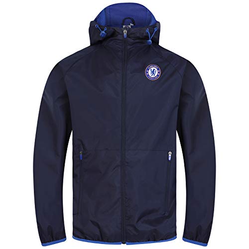 Chelsea FC - Chaqueta Cortavientos Oficial - para Hombre - Impermeable - Azul Marino - Capucha - Grande