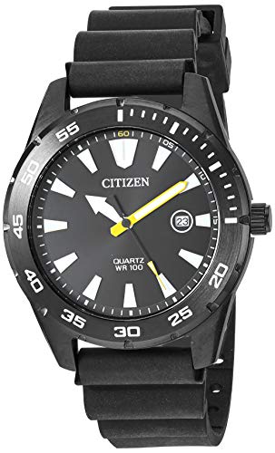 Citizen - Reloj de Pulsera para Hombre, Acero Inoxidable, Cuarzo, Correa de Poliuretano, Color Negro, 22 Casual (Modelo: BI1045-13E)