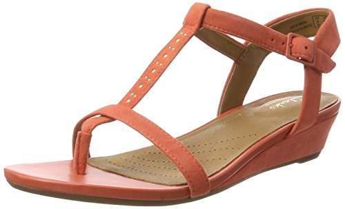 Clarks Parram Blanc, Sandalias con Cuña para Mujer, Naranja (Coral Suede), 38 EU