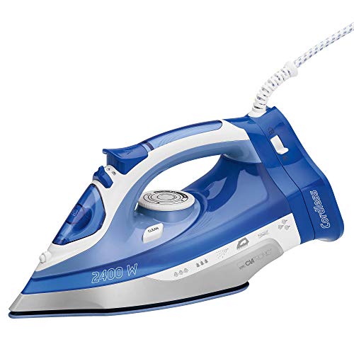 Clatronic DB 3706 Plancha Vapor Sin Cable Inalámbrica con Suela Cer, 2400 W, Blanco/Azul