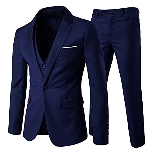 Cloudstyle Traje Suit Hombre 3 Piezas Chaqueta Chaleco pantalon Traje al Estilo Occidental, Azul, S