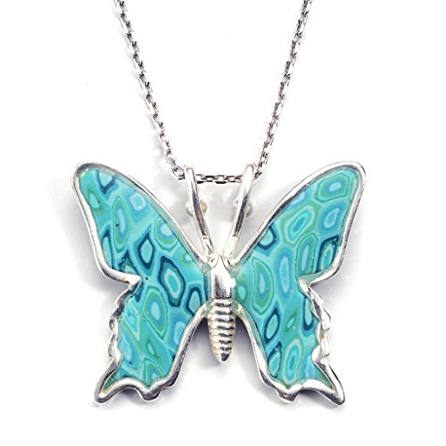 Colgante de mariposa turquesa - Collar con insecto artesanal - Joya de plata de ley para mujer - Dijes hechos a mano en arcilla polimérica fimo - Regalo romántico