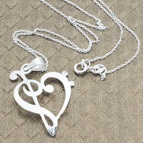 Collar corazón con clave de Sol y Fa de Plata de Ley 925 - Colgantes para regalar