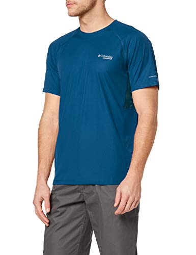 Columbia Hombre Camiseta, Titan Ultra Short Sleeve Shirt, Poliéster, Azul (Deep Lagoon/ Zinc), Talla: M, 1728161
