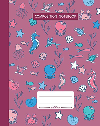 Composition Notebook: Wide Ruled | Marine Ocean Shells Fish Corals and Cute Mermaids | Back to School Composition Book for Teachers, Students, Kids, Boys and Girls | 120 Pages, 60 Sheets | 8x10 inches