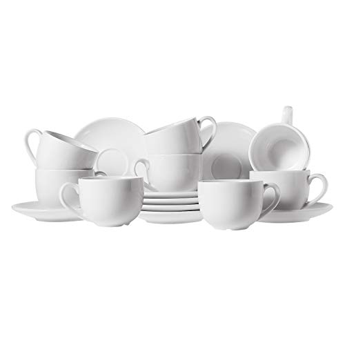 ComSaf Tazas de Café Expreso de Porcelana con Platillos, 90ML Taza Demitasse para Café, Té - Blanco, Conjunto de 8