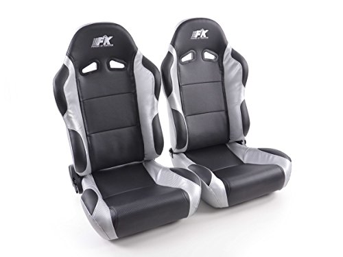 Conjunto de asientos deportivos Racing. 1 x Asiento conductor 1 x Asiento copiloto. Negro/gris