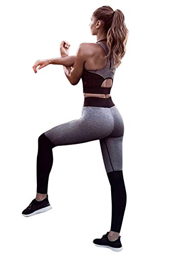 Conjunto Deportivo Mujer Fitness Verano Chandal 2 Piezas Crop Top y Pantalon Push Up Traje de Gimnasia Ropa Malla para Running Yoga Pilates Danza Sportwear Activewear Training Wear Tracksuit Sweatsuit