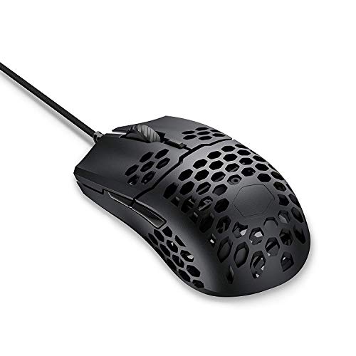 Cooler Master MM710 Ratón  Gaming Ultraligero 53g con Cable - Sensor Optico16000 DPI, Conmutadores Omron 20 millones Clics, Pies PTFE Desplazamiento Suave, Coraza Forma Panel Abeja – Negro Opaco