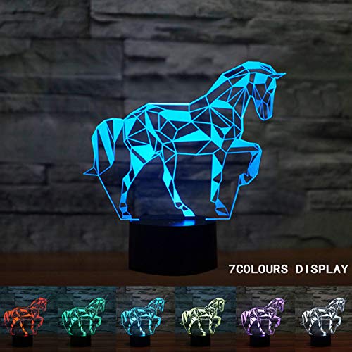 Coolzon 3D Led Lamparas de Mesilla de Noche luz Noche Infantil 7 Cambiar el Color botón táctil Caballo Lampara Noche niños Decoracion Habitacion Juvenil [Clase de eficiencia energética A+]