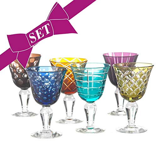 Copas de vino Colores CuttingS – Juego de 6 – Pols Potten, geschliffenes Cristal, varios motivos, Diseñador Mango Cristal, precioso Rojo de O Vino Blanco Cristal