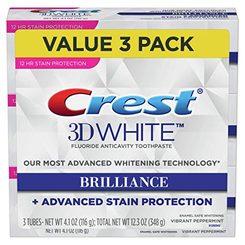 Crest Toothpaste 3D White Brilliance Vibrant Peppermint, 4.1oz (Pack of 3)