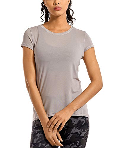 CRZ YOGA Ultra Light Camiseta de Manga Corta para Mujer Camiseta de Fitness Deportiva Cromo Oscuro Jaspeado 42