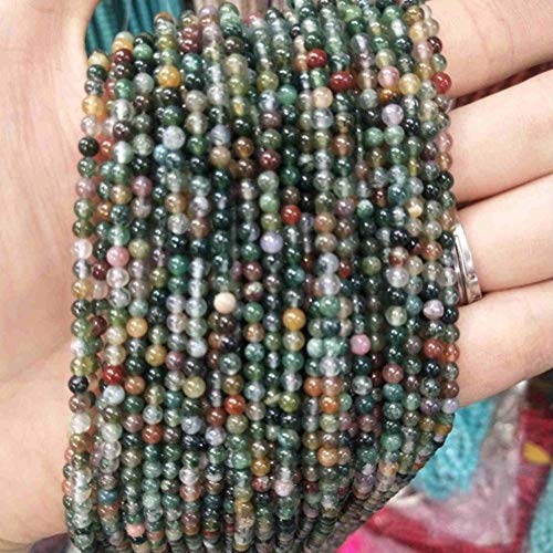 Cuentas redondas de piedra natural de 2 mm y 3 mm, de cuarzo rosa, amatistas, lapislázuli, ágata de jade para hacer joyas, pulseras, collares y pulseras, Ágata india., 3 mm