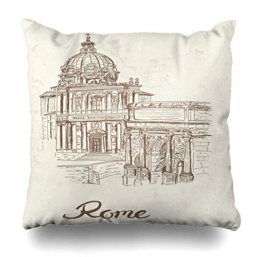 Cup Off Funda de cojín Italiano Retro Boceto Foro Exterior Romano Roma Antigüedades Italia Monumentos Vintage Imperio Histórico Funda de Almohada